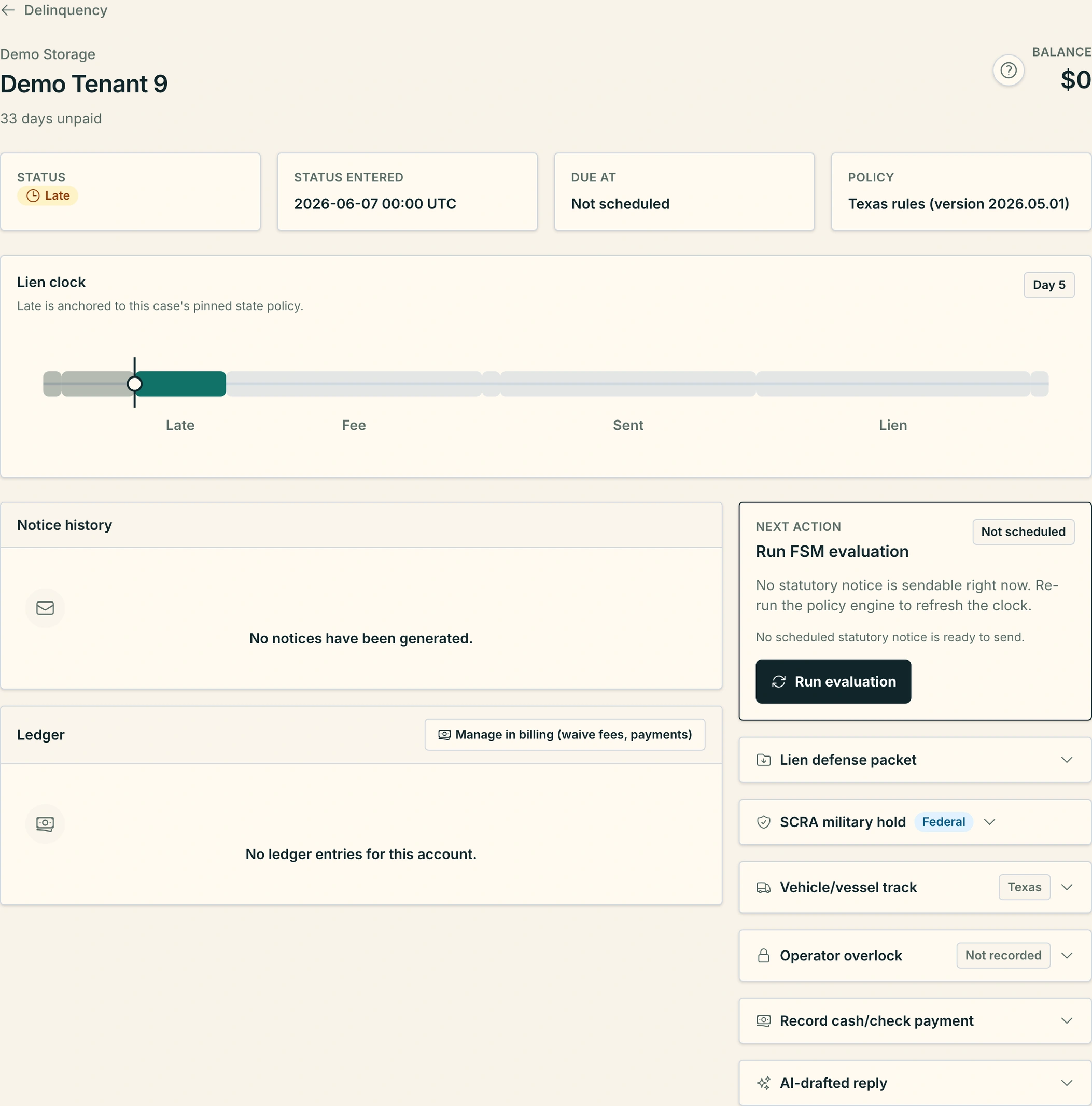 UnitOps per-state lien clock tracking statutory deadlines for a Texas case
